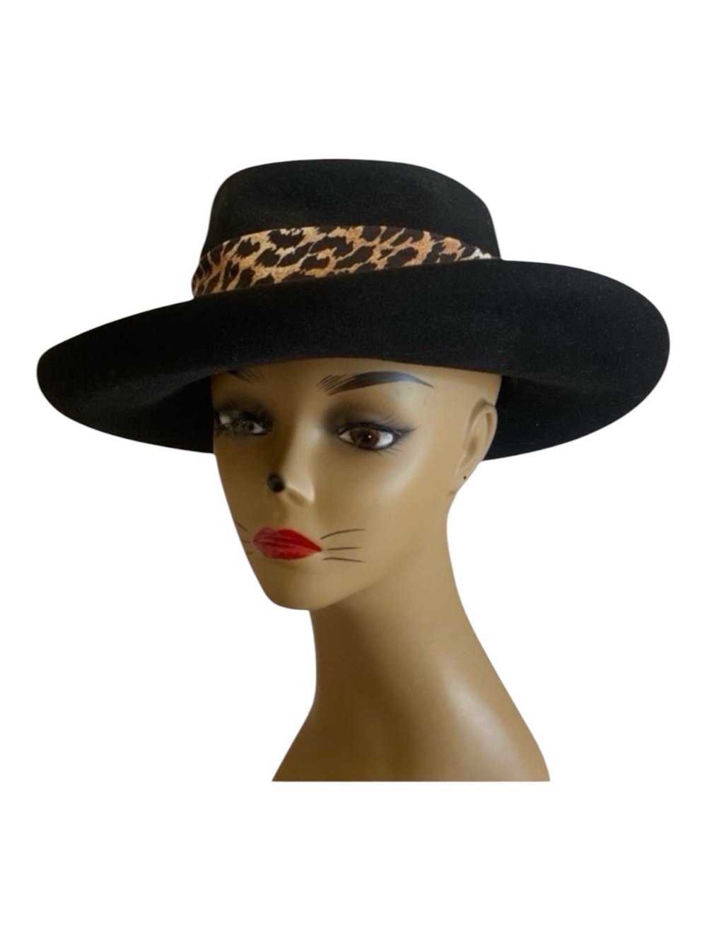 Vintage BOLLMAN HAT Co. 100% Wool & Doeskin Fedora Black w Animal Print Sash OS